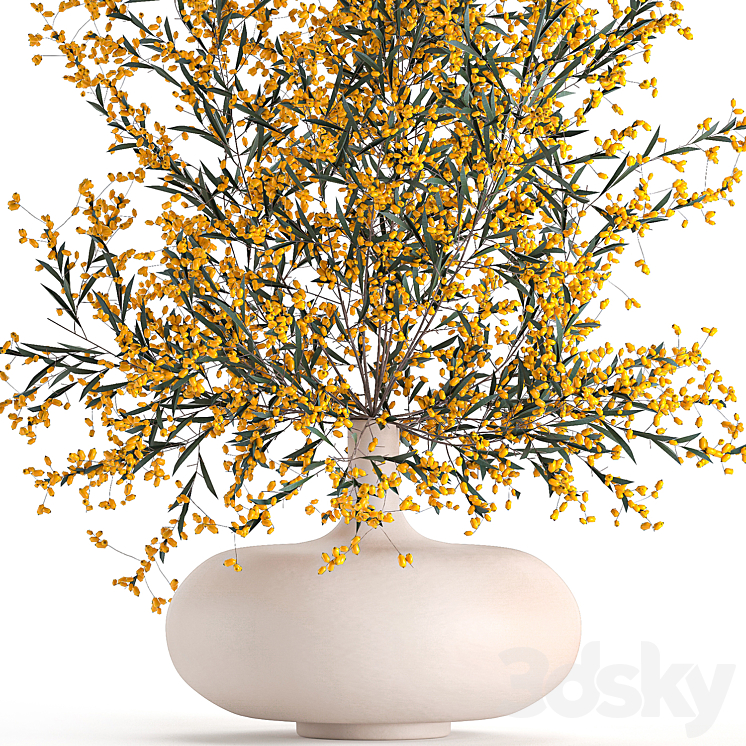 A beautiful lush little bouquet in a vase with branches of yellow Sea buckthorn berries. Set 96. 3DS Max - thumbnail 2