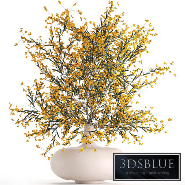 A beautiful lush little bouquet in a vase with branches of yellow Sea buckthorn berries. Set 96. 3DS Max - thumbnail 3