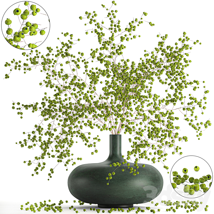 A beautiful lush little bouquet in a vase with green berries on the branches . Set 97. 3DS Max Model - thumbnail 3