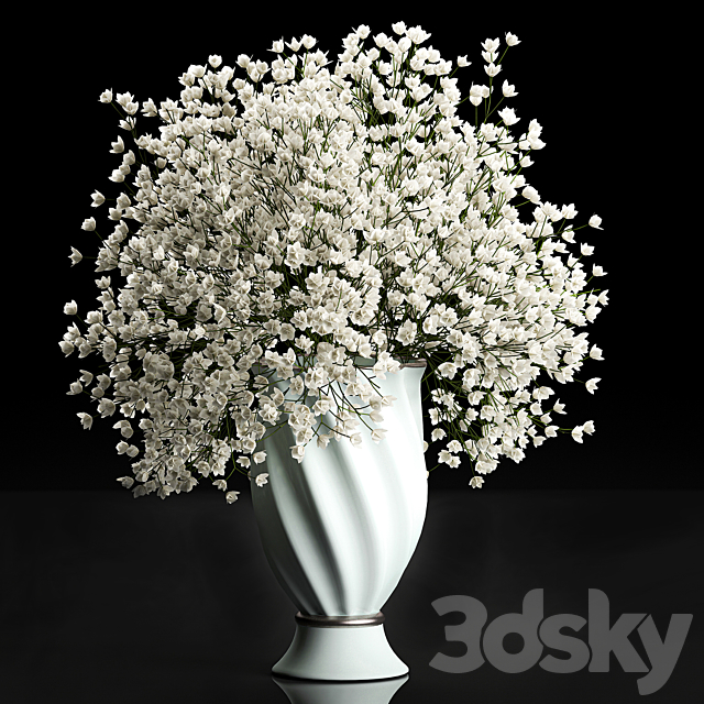 A beautiful lush little white bouquet in a classic vase with Gypsophila. Gibsolyubka. Kachim. Set 107. 3DSMax File - thumbnail 1