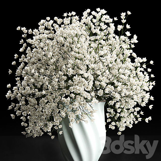 A beautiful lush little white bouquet in a classic vase with Gypsophila. Gibsolyubka. Kachim. Set 107. 3DSMax File - thumbnail 2