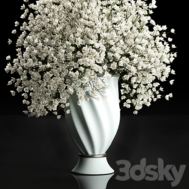 A beautiful lush little white bouquet in a classic vase with Gypsophila. Gibsolyubka. Kachim. Set 107. 3DSMax File - thumbnail 3