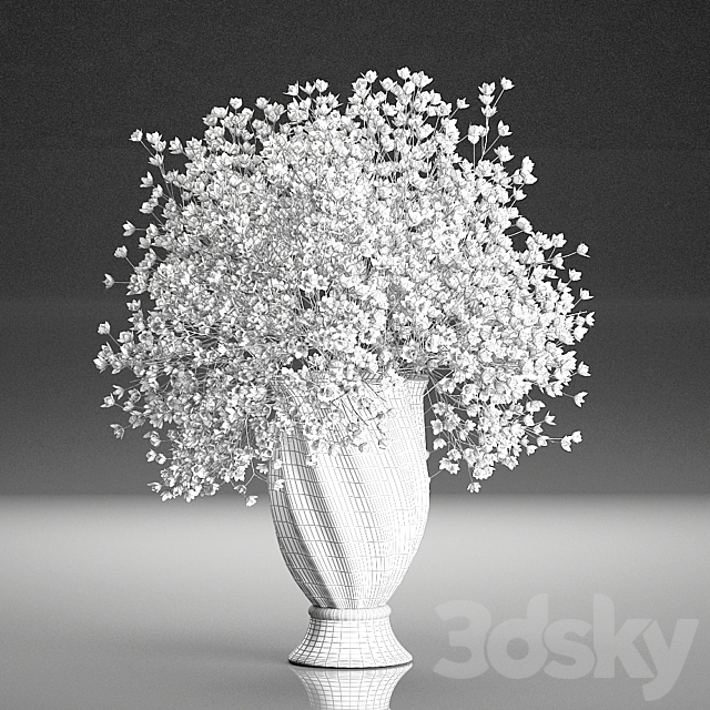 A beautiful lush little white bouquet in a classic vase with Gypsophila. Gibsolyubka. Kachim. Set 107. 3DSMax File - thumbnail 4