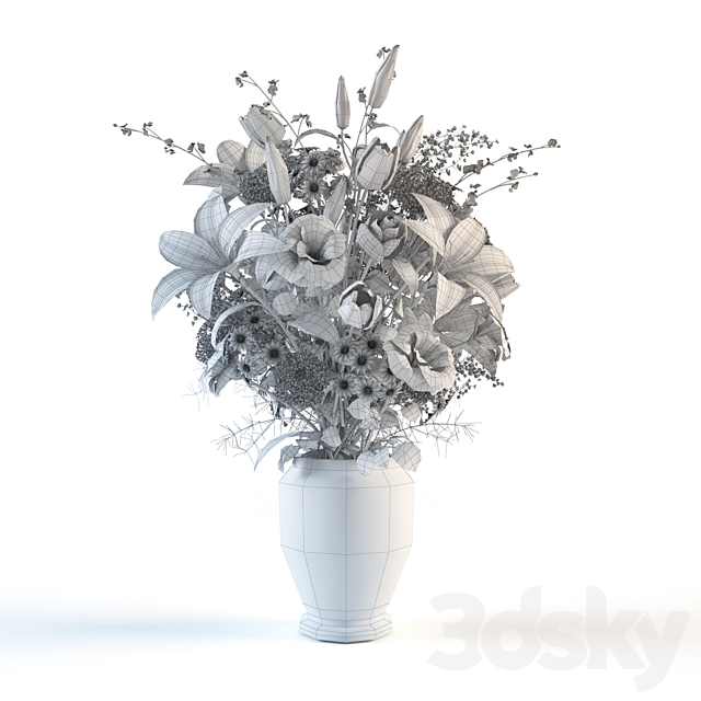 A bouquet of different flowers 3DS Max Model - thumbnail 4