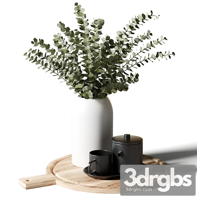 A bouquet of Eucalyptus in a White Vase 3dsmax Download - thumbnail 1