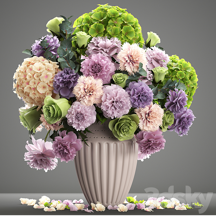 A bouquet of flowers 63. Spring flowers vase decor hydrangea peony eucalyptus carnation rose 3DS Max - thumbnail 1