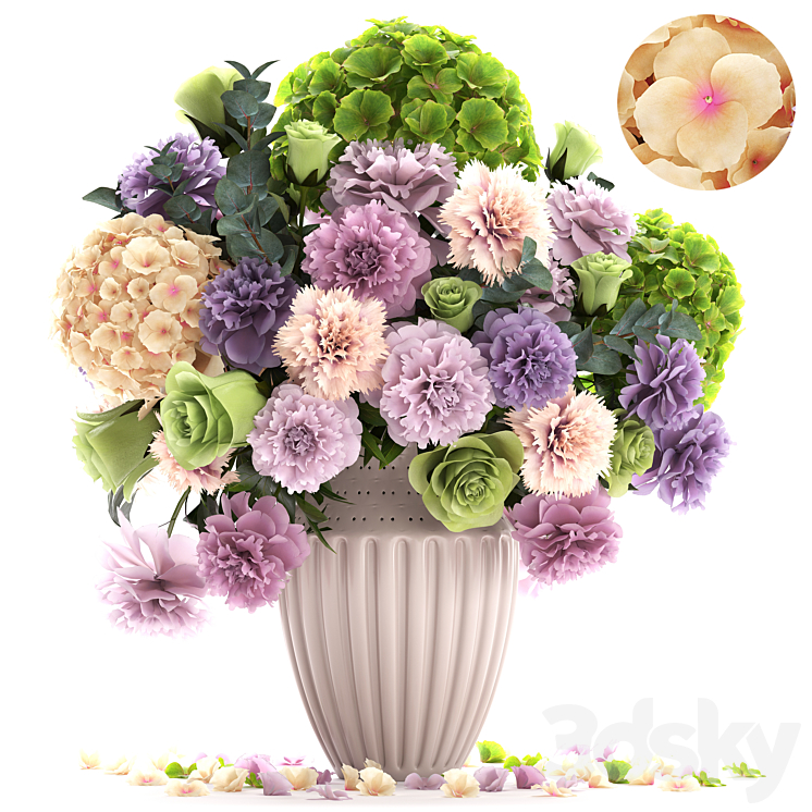 A bouquet of flowers 63. Spring flowers vase decor hydrangea peony eucalyptus carnation rose 3DS Max - thumbnail 2