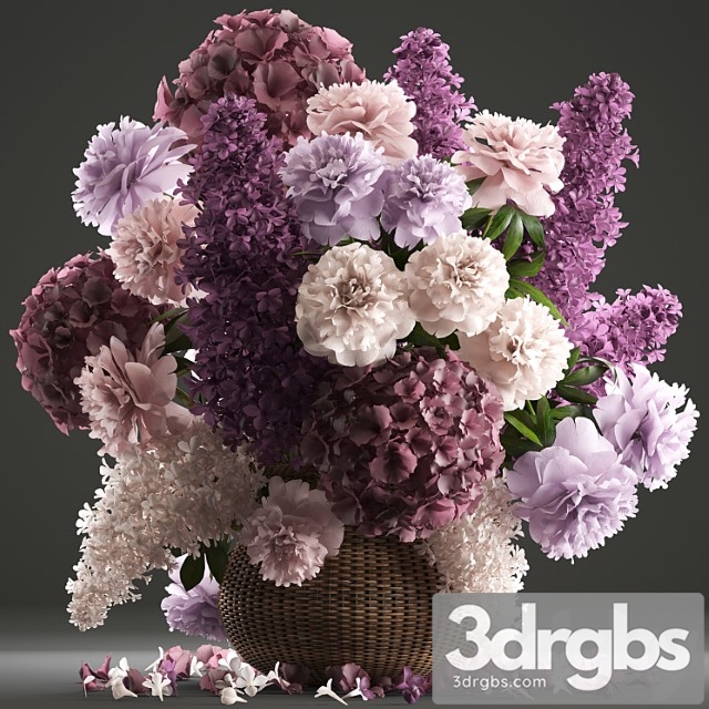 A bouquet of flowers 83. lilac, hydrangea, basket, decor, peonies, eco design, natural decor, table decoration - thumbnail 1