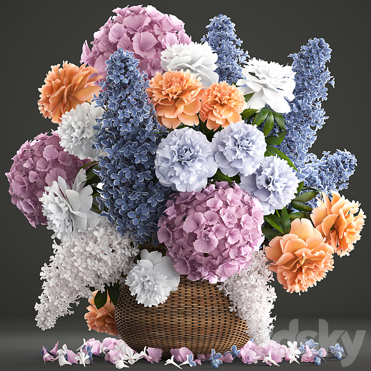 A bouquet of flowers 84. Lilac hydrangea basket decor peonies eco design natural decor table decoration 3DS Max - thumbnail 1