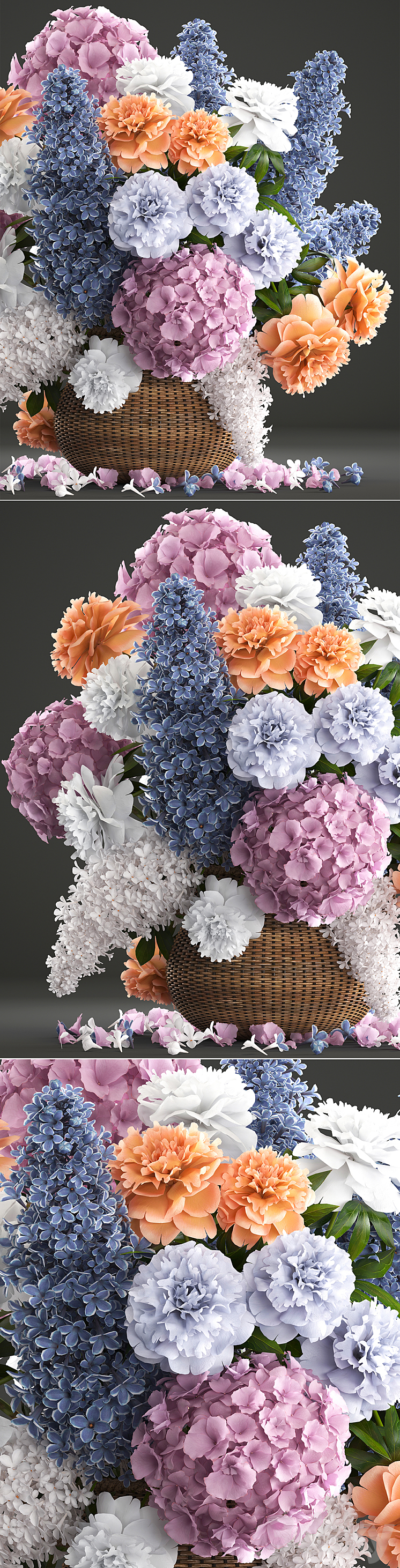 A bouquet of flowers 84. Lilac hydrangea basket decor peonies eco design natural decor table decoration 3DS Max - thumbnail 2