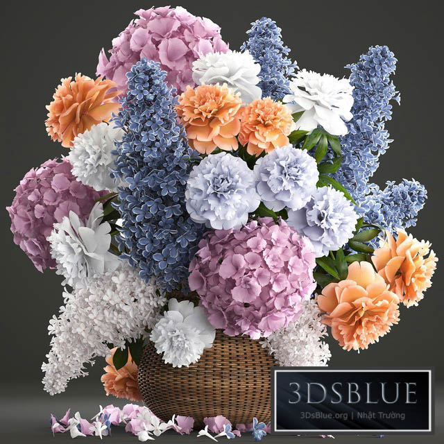 A bouquet of flowers 84. Lilac hydrangea basket decor peonies eco design natural decor table decoration 3DS Max - thumbnail 3