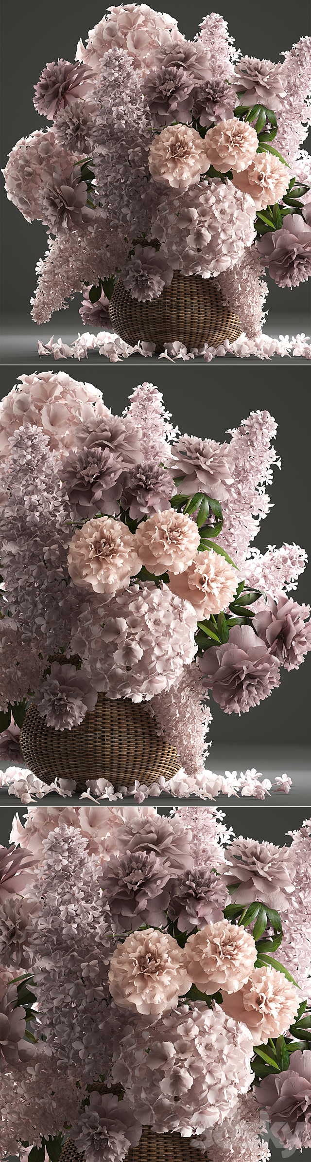 A bouquet of flowers 85. Lilac hydrangea basket decor peonies eco design natural decor table decoration 3DS Max Model - thumbnail 2