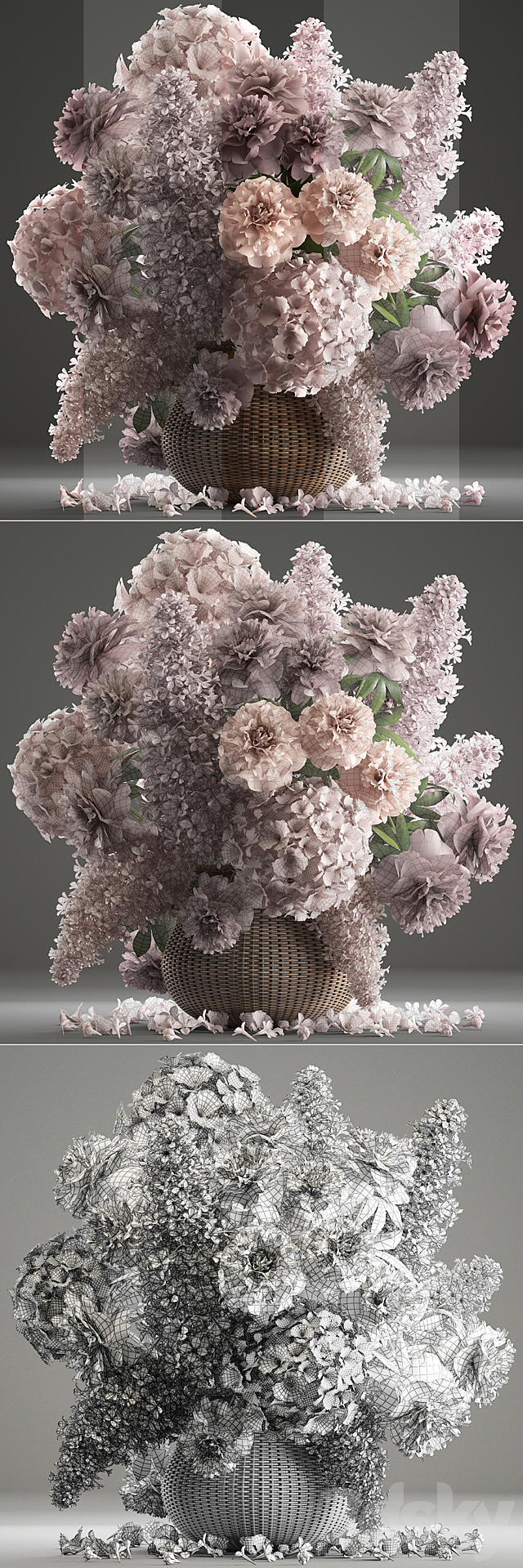 A bouquet of flowers 85. Lilac hydrangea basket decor peonies eco design natural decor table decoration 3DS Max Model - thumbnail 3