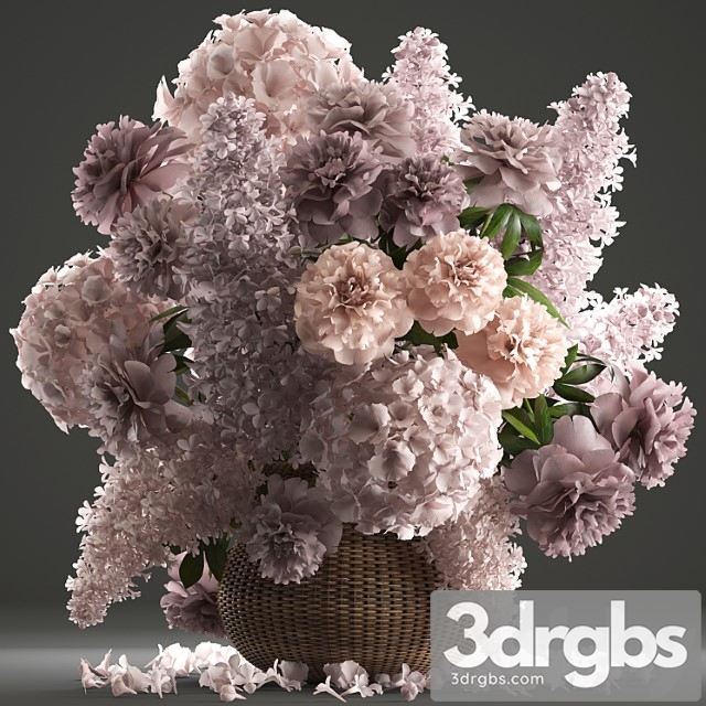 A Bouquet of Flowers 85 Lilac Hydrangea Basket Decor Peonies Eco Design Natural Decor Table Decoration 3dsmax Download - thumbnail 1