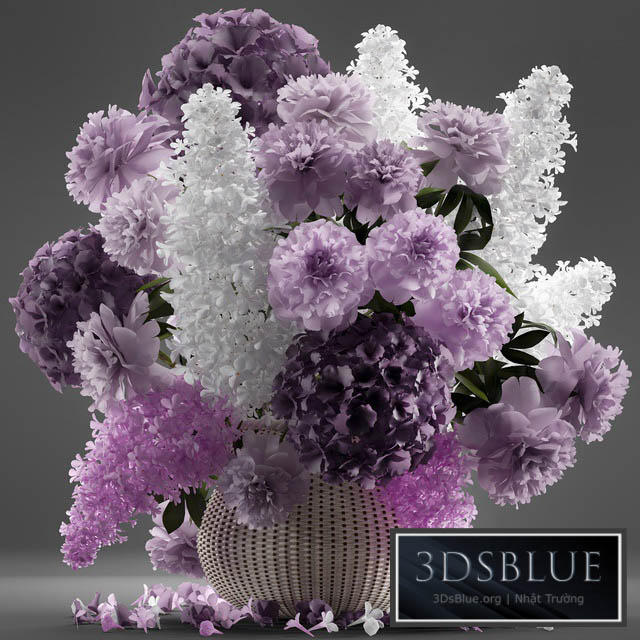 A bouquet of flowers 86. Flowers white basket spring flowers rattan hydrangea eco design nature decor table decoration 3DS Max - thumbnail 3