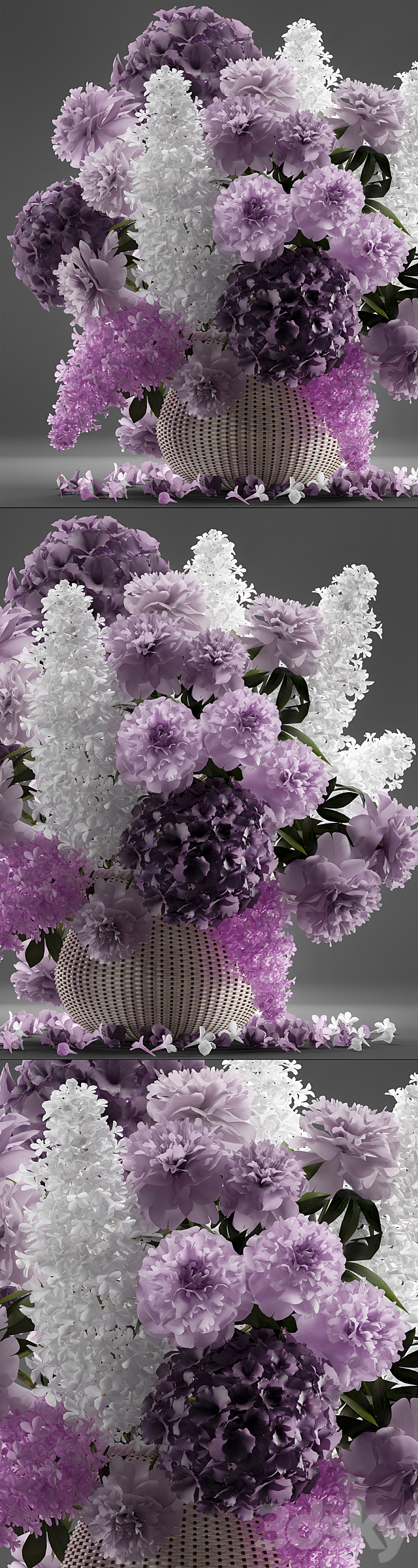 A bouquet of flowers 86. Flowers. white basket. spring flowers. rattan. hydrangea. eco design. nature decor. table decoration 3DSMax File - thumbnail 2