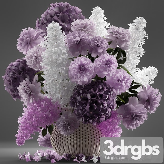 A bouquet of flowers 86. flowers, white basket, spring flowers, rattan, hydrangea, eco design, nature decor, table decoration - thumbnail 1