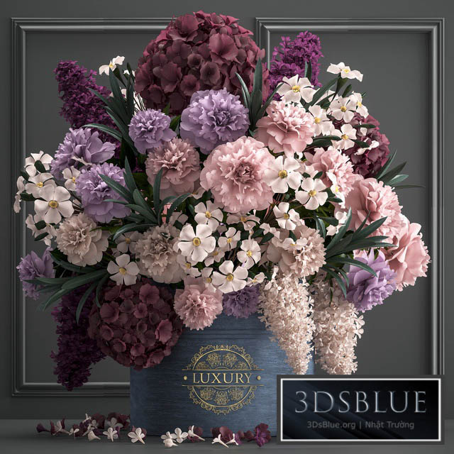 A bouquet of flowers in a gift box 87. Hydrangea vase peonies oleander decor luxury flowers luxury decor decoration stylish stucco frame 3DS Max - thumbnail 3