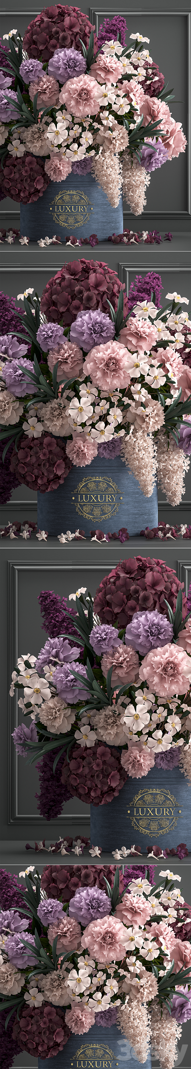 A bouquet of flowers in a gift box 87. Hydrangea. vase. peonies. oleander. decor. luxury. flowers. luxury decor. decoration. stylish. stucco. frame 3DSMax File - thumbnail 2