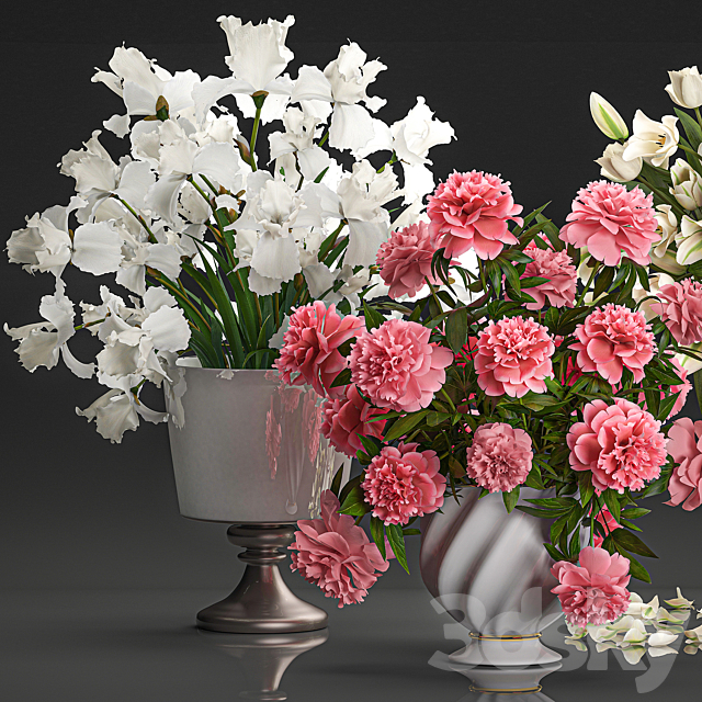 A collection of beautiful decorative bouquets in classic vases with pink peony White tulips Iris. Set 110. 3ds Max - thumbnail 2