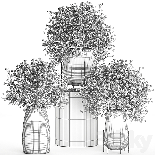 A collection of beautiful lush little white and pink bouquets in glass vases with Gypsophila Gibsolyubka Kachim. Set 107. 3DS Max Model - thumbnail 5