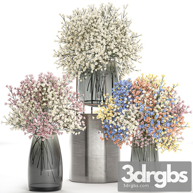 A collection of beautiful lush little white and pink bouquets in glass vases with gypsophila, gibsolyubka, kachim. set 107. - thumbnail 1