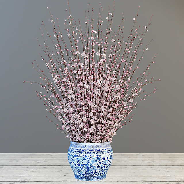 A large bouquet of cherry in the Chinese vase. 3ds Max - thumbnail 1