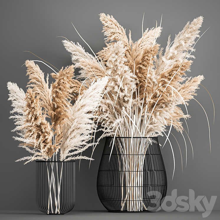 A lush bouquet of dried flowers in a basket with pampas Pampas grass Cortaderia a branch. 192. 3DS Max - thumbnail 1