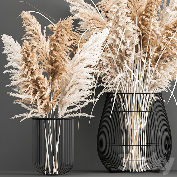 A lush bouquet of dried flowers in a basket with pampas Pampas grass Cortaderia a branch. 192. 3DS Max - thumbnail 2