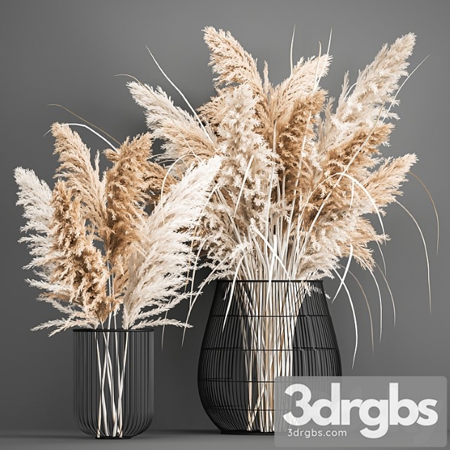 A lush bouquet of dried flowers in a basket with pampas, pampas grass, cortaderia, a branch. 192. - thumbnail 1