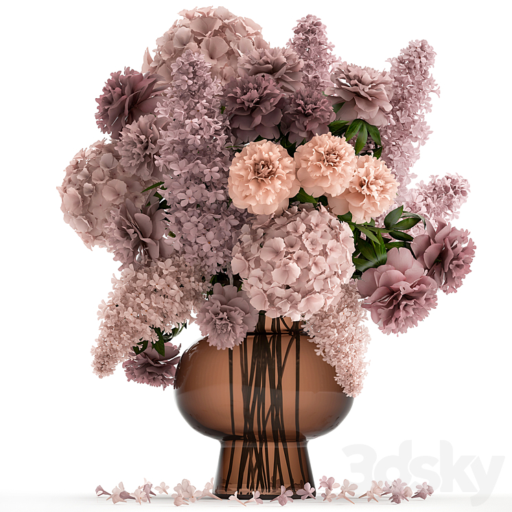 A lush bouquet of spring flowers in a glass vase with hydrangeas lilacs peonies. 144. 3DS Max - thumbnail 1