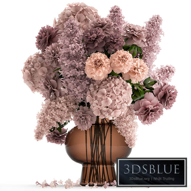 A lush bouquet of spring flowers in a glass vase with hydrangeas lilacs peonies. 144. 3DS Max - thumbnail 3