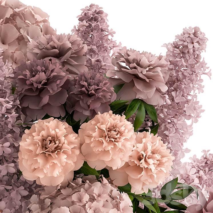 A lush bouquet of spring flowers in a glass vase with hydrangeas lilacs peonies. 144. 3DS Max - thumbnail 2