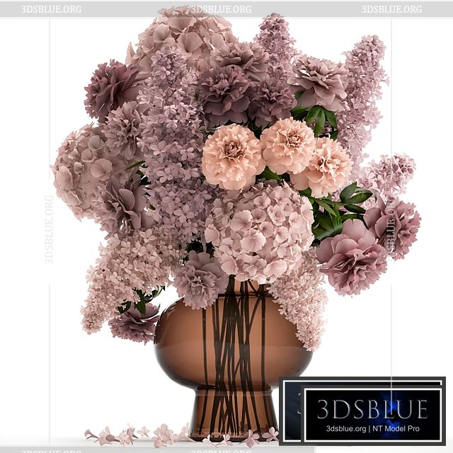 A lush bouquet of spring flowers in a glass vase with hydrangeas lilacs peonies. 144. 3DS Max - thumbnail 3