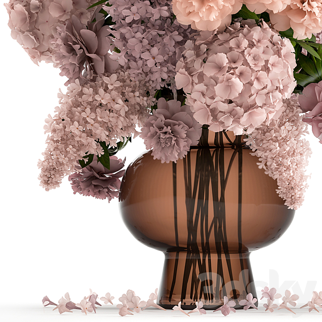 A lush bouquet of spring flowers in a glass vase with hydrangeas lilacs peonies. 144. 3DS Max Model - thumbnail 3