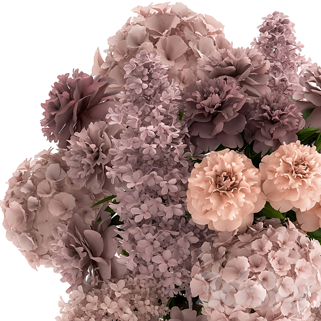 A lush bouquet of spring flowers in a glass vase with hydrangeas lilacs peonies. 144. 3DS Max Model - thumbnail 4