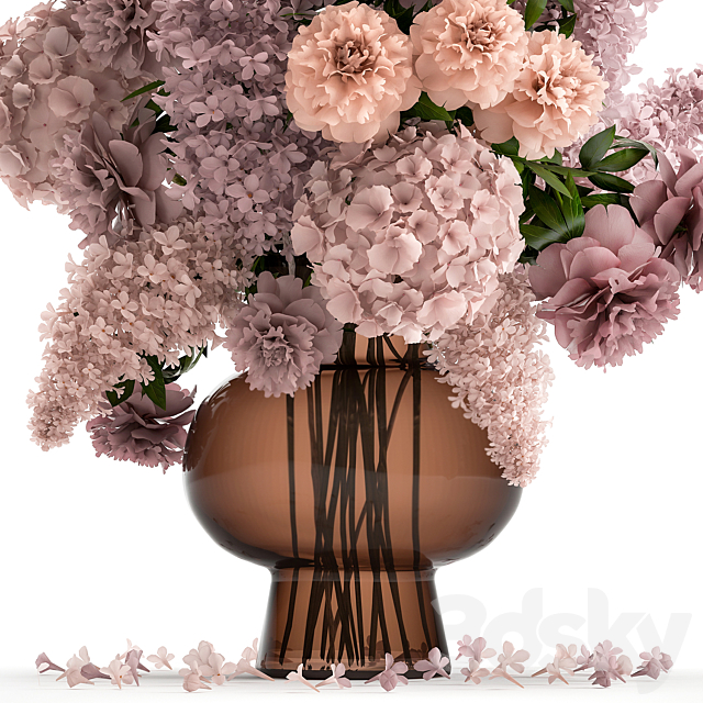 A lush bouquet of spring flowers in a glass vase with hydrangeas lilacs peonies. 144. 3DS Max Model - thumbnail 5