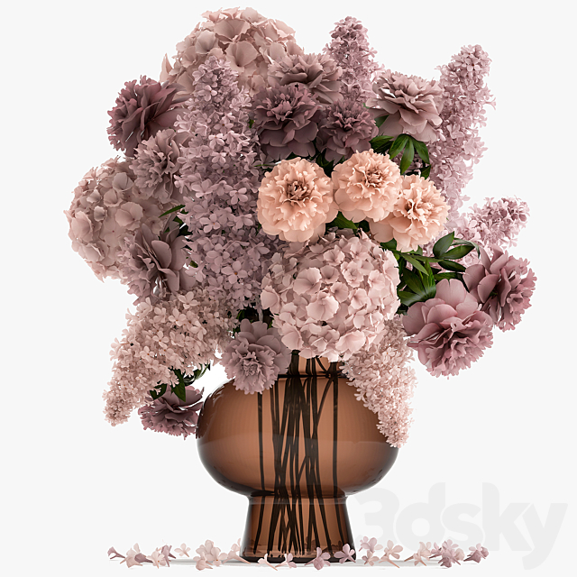 A lush bouquet of spring flowers in a glass vase with hydrangeas lilacs peonies. 144. 3DS Max Model - thumbnail 6