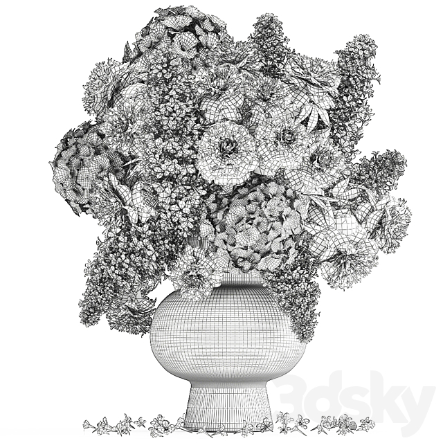 A lush bouquet of spring flowers in a glass vase with hydrangeas lilacs peonies. 144. 3DS Max Model - thumbnail 7