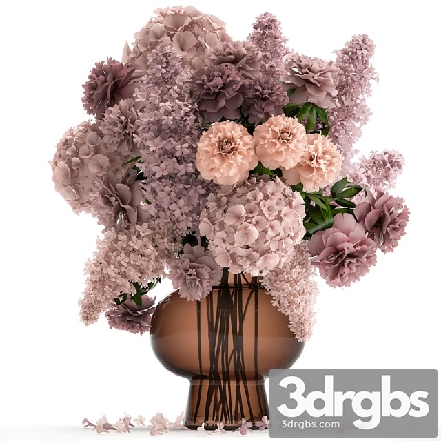 A lush bouquet of spring flowers in a glass vase with hydrangeas, lilacs, peonies. 144._1 - thumbnail 1