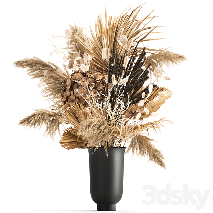 A set of flower bouquets in vases of dried flowers palm branch pampas grass reed grass hydrangea thorns. 283 3DS Max - thumbnail 2