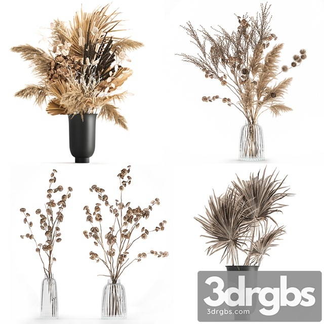 A Set of Flower Bouquets In Vases Of Dried Flowers palm Branch Pampas Grass Reed Grass Hydrangea Thorns 283 3dsmax Download - thumbnail 1