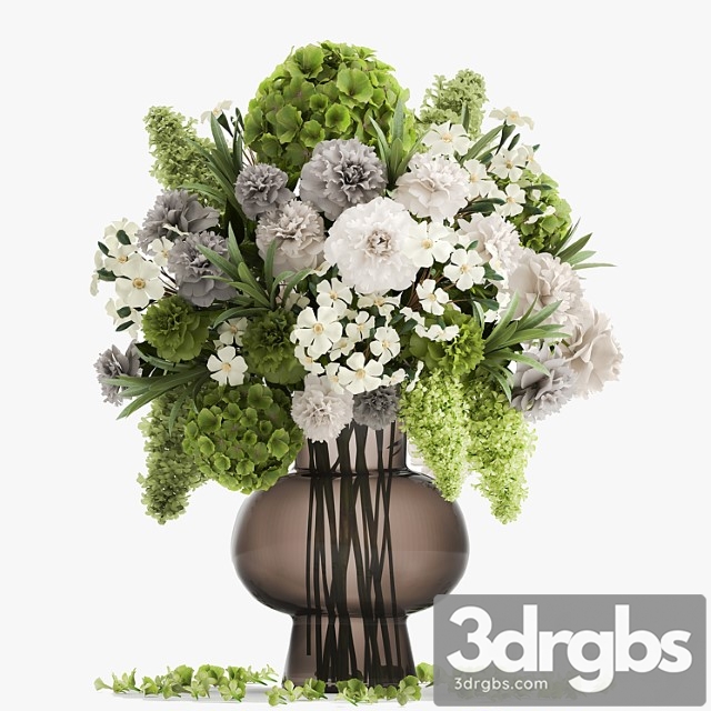 A wonderful bouquet of green spring flowers in a glass vase with hydrangeas, lilacs, peonies. 151. - thumbnail 1