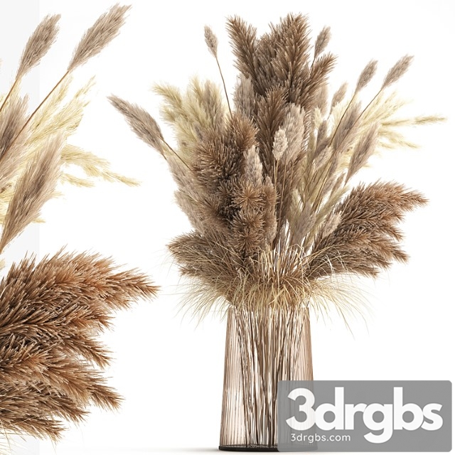 Beautiful lush Bouquet of Dried Flowers in A Vase With Dry Branches of Pampas Cortaderia White Reeds 146 3dsmax Download - thumbnail 1