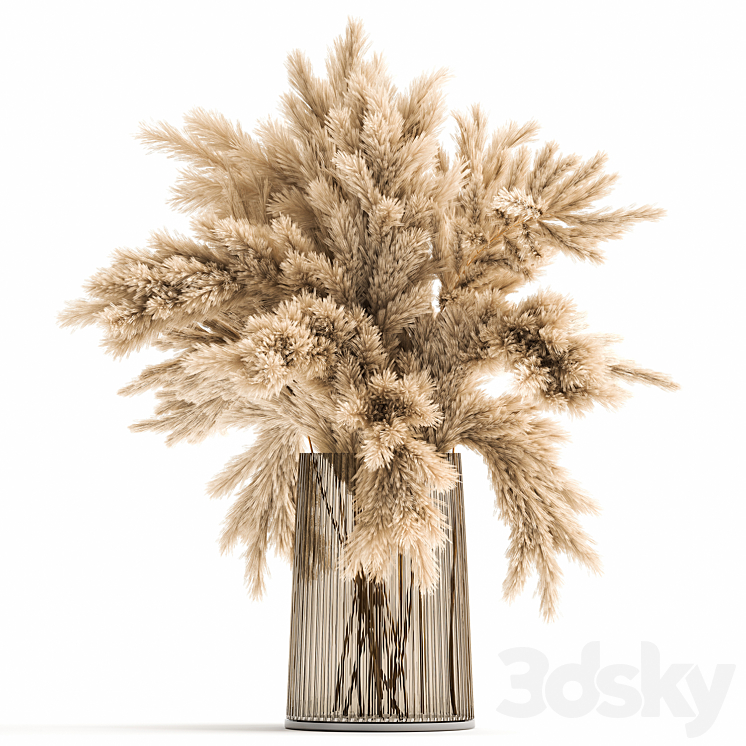 Beautiful lush bouquet of dried flowers in a vase with dry branches of pampas reeds. 122. 3DS Max - thumbnail 1