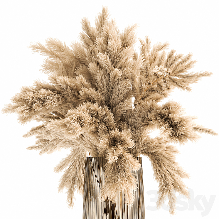 Beautiful lush bouquet of dried flowers in a vase with dry branches of pampas reeds. 122. 3DS Max - thumbnail 2