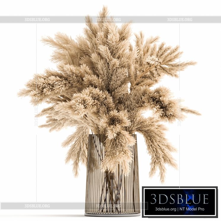 Beautiful lush bouquet of dried flowers in a vase with dry branches of pampas reeds. 122. 3DS Max - thumbnail 3