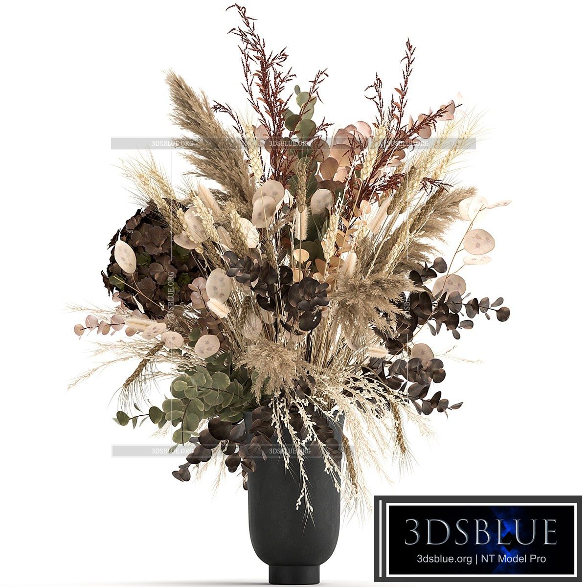 Beautiful lush bouquet of dried flowers in a vase with hydrangea pampas Lunnik spikelet Barberry. 173 3DS Max - thumbnail 3