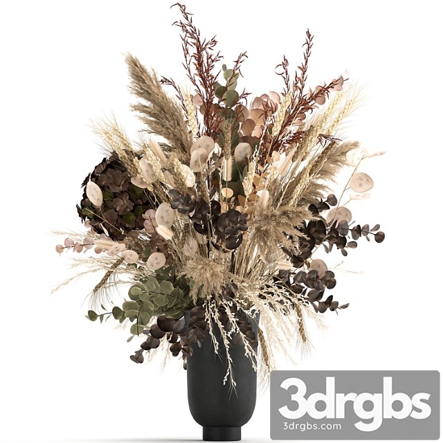 Beautiful lush bouquet of dried flowers in a vase with hydrangea, pampas lunnik, spikelet, barberry. 173 - thumbnail 1