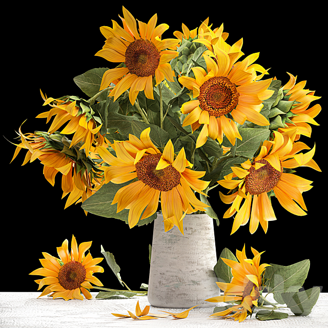 Beautiful lush bouquet of yellow flowers in a vase with Sunflower Sunflower. 118 3ds Max - thumbnail 1